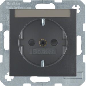 Berker 41491606 Schutzkontakt-Steckdose mit Beschriftungsfeld, erhöhtem Berührungsschutz und Schraub-Liftklemmen, S.x/B.x, anthrazit matt