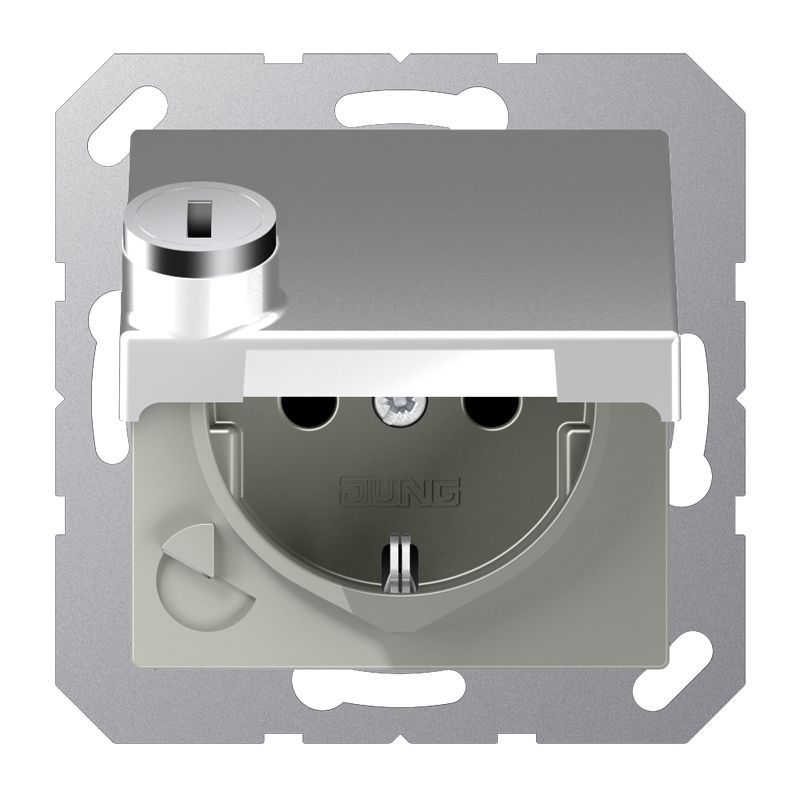 Jung A1520BFKLSLAL Schutzkontakt-Steckdose, Safety +, Klappdeckel, mit Sicherheitsschloss, Thermoplast lackiert, Serie A, aluminium