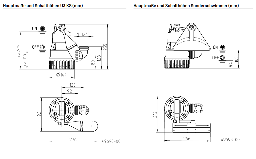 Jung Pumpen JP50001 Schmutzwasserpumpe U3 KS mit Schaltautomatik, 10m Leitung