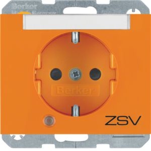 Berker 41107114 Schutzkontakt-Steckdose mit Kontroll-LED, Aufdruck "ZSV", Beschriftungsfeld, erhöhtem Berührungsschutz und Schraub-Liftklemmen K.x orange glänzend
