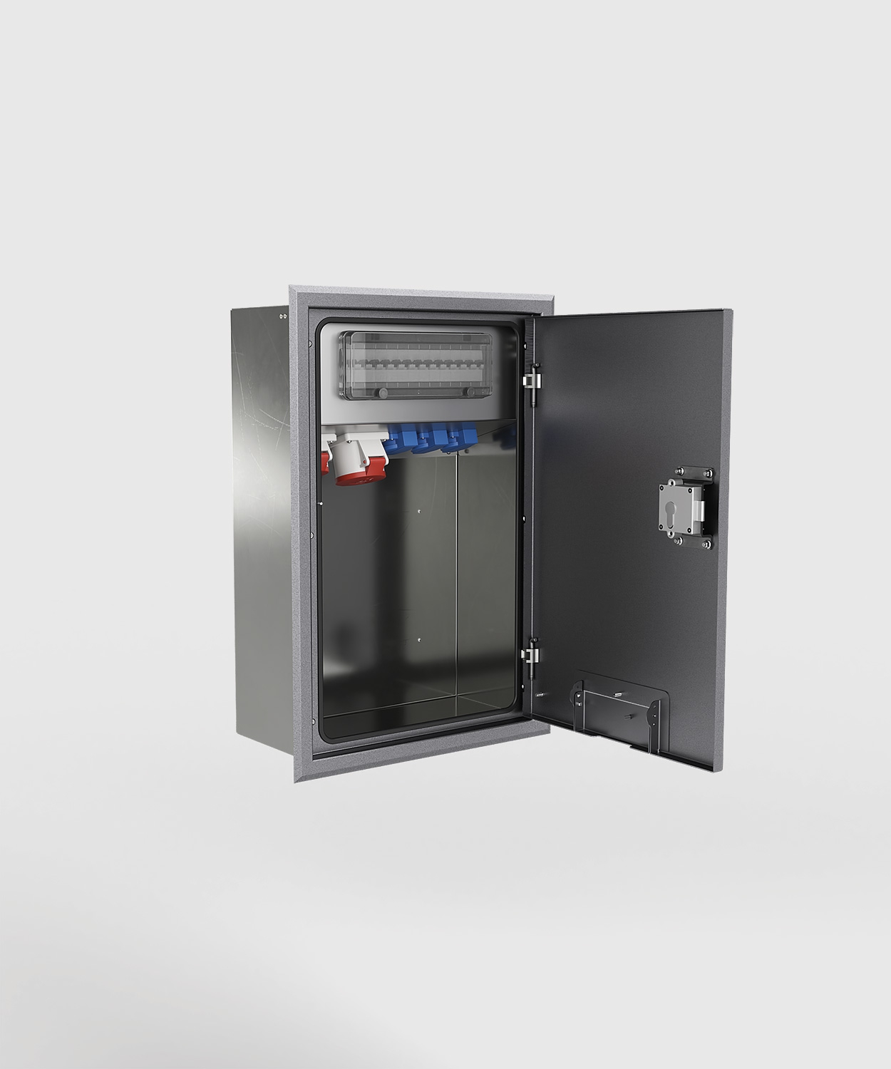 BS 5723E-1-7 Wandverteiler, 1x CEE 5/16A, 1x CEE 5/32A, 3x Schutzkontakt-Steckdose, dunkelgrau (DB703)