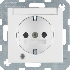 Berker 41108989 Schutzkontakt-Steckdose mit Kontroll-LED, Beschriftungsfeld, erhöhtem Berührungsschutz und Schraub-Liftklemmen S.x/B.x polarweiß glänzend
