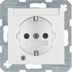 Berker 41108989 Schutzkontakt-Steckdose mit Kontroll-LED, Beschriftungsfeld und erhöhtem Berührungsschutz, S.1/B.3/B.7, polarweiß glänzend