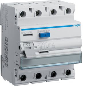 Hager CFA 425 D Fehlerstrom-Schutzschalter, 4polig, 25A, 300mA, Typ A