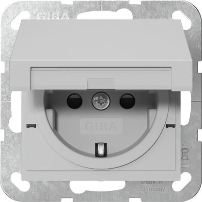 Gira 4754015 Schutzkontakt-Steckdose Klappdeckel und erhöhtem Berührungsschutz (Safety Plus) mit Schraubklemmen, System 55, grau matt
