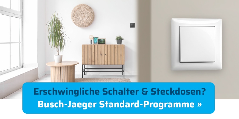 Modernes Wohnzimmer mit Busch-Jaeger Lichtschalter und stilvollen Möbeln in hellem Design