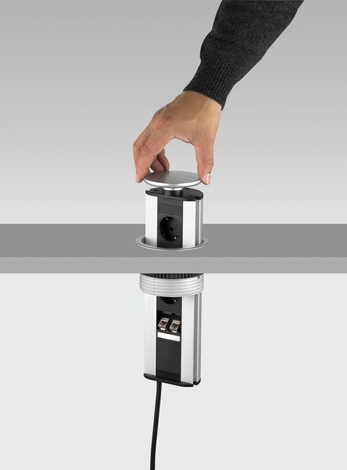 159310400300 EVOline Port mit 2 Steckdosen+USB, Deckel schwarz
