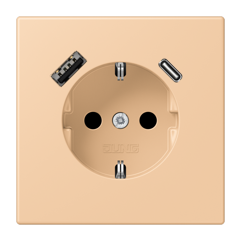 Jung LC152015CA237 Schutzkontakt-Steckdose mit USB-Ladegerät Typ AC, Safety+, Les Couleurs® 32122, terre sienne claire 31