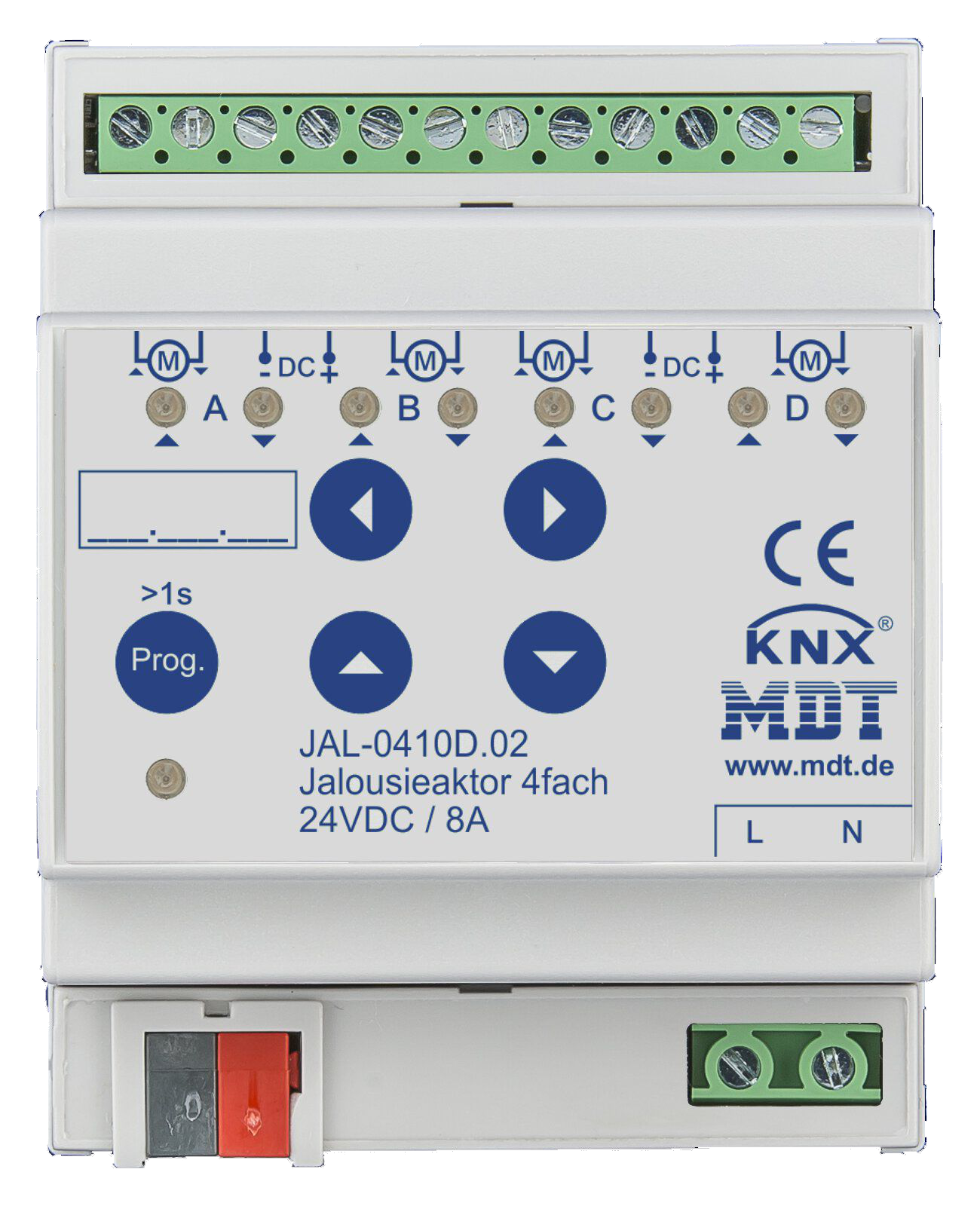 MDT JAL-0410D.02 Jalousieaktor 4-fach, 4TE REG, 8A, 24VDC