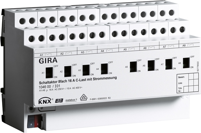 Gira 104600 Schaltaktor 8fach 16A, Handbetätigung, C-Lasten