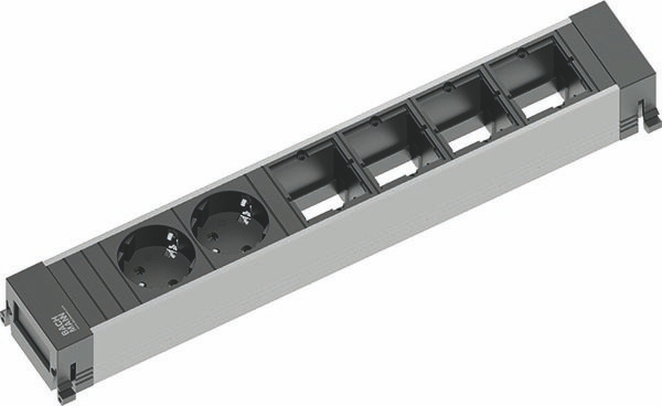Bachmann 916.025 Power Frame, 2 Schutzkontaktsteckdosen, 4 Custom Module leer, Zuleitung 0,2m H05VV-F 3G1,5qmm mit GST18-Stecker