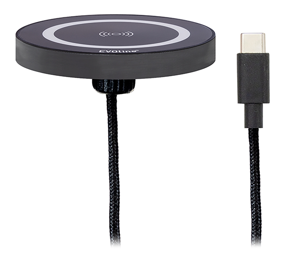EVOline® 659909141000 WallDisQ Induktives Ladegerät mit USB C Stecker, 1,5 m Kabel schwarz, ohne Netzteil