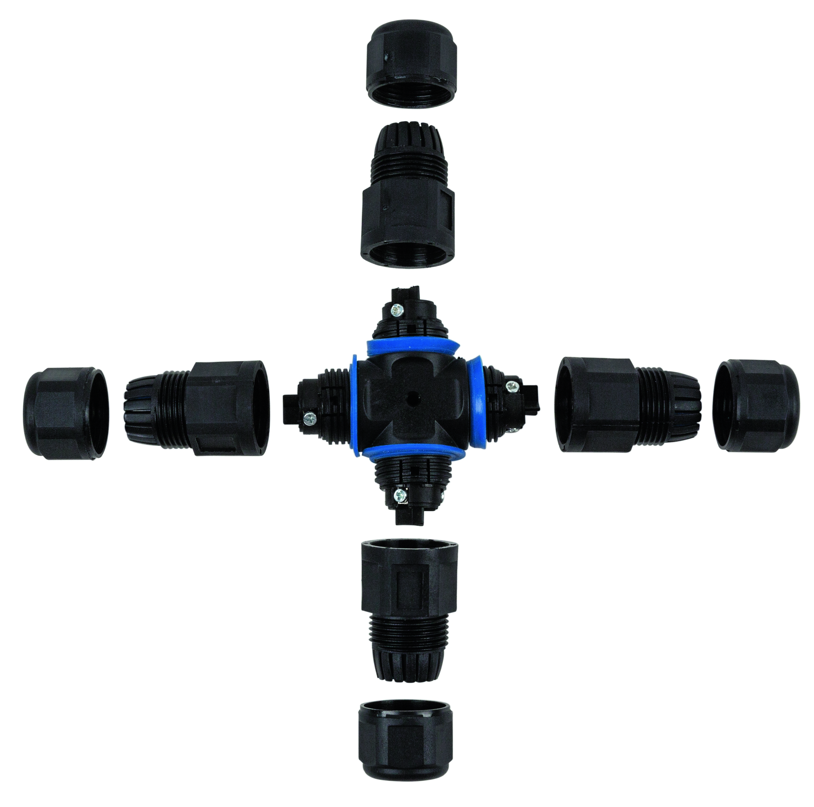 Heitronic 45613 Kreuz-Kabelverbinder 3-polig, IP68, für Kabeldurchmesser 7–13 mm, für Erdverlegung, UV- und wasserfest