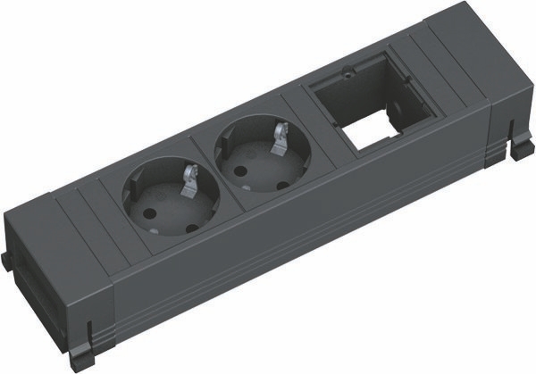 Bachmann 916.060 Power Frame, 2 Schutzkontaktsteckdosen, 1 Custom Modul leer, Zuleitung 0,2m H05VV-F3G1,5qmm mit GST18i3 Stecker