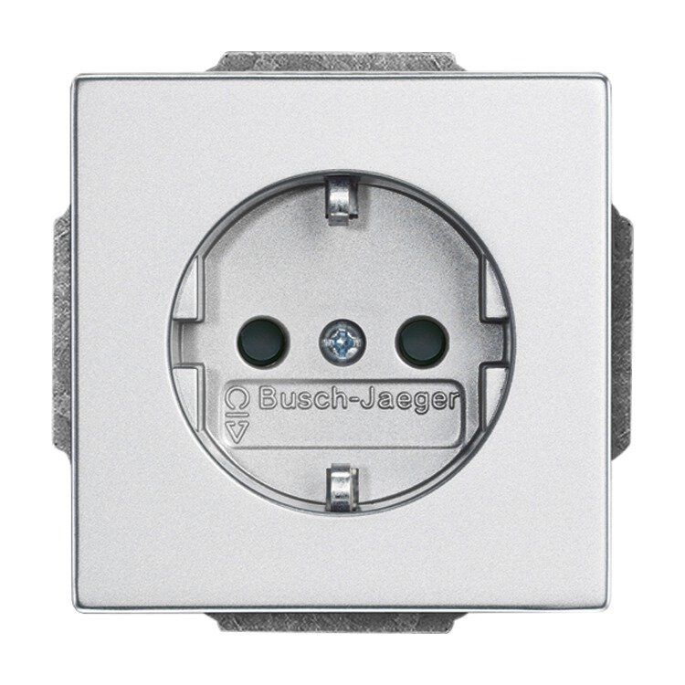 Busch-Jaeger 23 EUCB-83 Schutzkontakt-Steckdose Safety+, mit Schraubklemmen (starre/flexible Leiter), mit erhöhtem Berührungsschutz, mit Befestigungskrallen, aluminium silber matt, Plattform 63