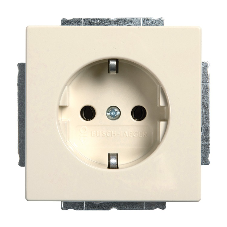Busch-Jaeger 20 EUCBLI-82 Schutzkontakt-Steckdose Safety+ mit Nachtorientierungslicht/Steplight, mit erhöhtem Berührungsschutz, mit Befestigungskrallen, elfenbeinweiß glänzend, Plattform 63
