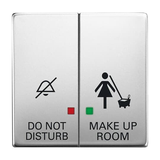 Busch-Jaeger 1785/11 K-866 Wippe 2-fach mit Aufdruck "DO NOT DISTURB / MAKE UP ROOM", mit Kontrollfenster, Zimmereinheit, pur Edelstahl, edelstahl matt