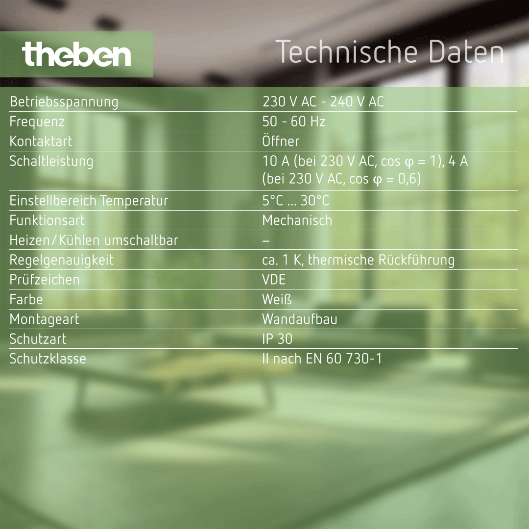 Datenblatt der Theben RAMSES 701 – Raumthermostat, 230V, thermische Rückführung Datenblatt Theben RAMSES 701 – Raumthermostat, thermische Rückführung, 230V, technische Details