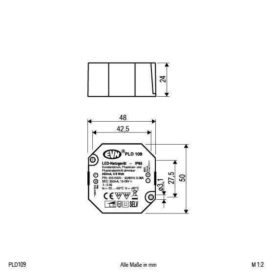 EVN PLD109 NG 350mA, 5-9W, IP65, dimmbar