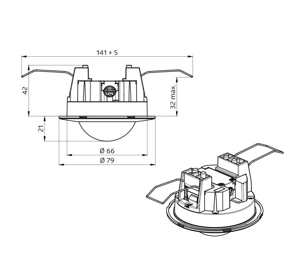 B.E.G. 93317 BL-2-DE Decken-Bewegungsmelder für Innenanwendungen 360°, Nachlaufzeit 10 min, 500 Lux, Ø 80 x 61 mm, weiß