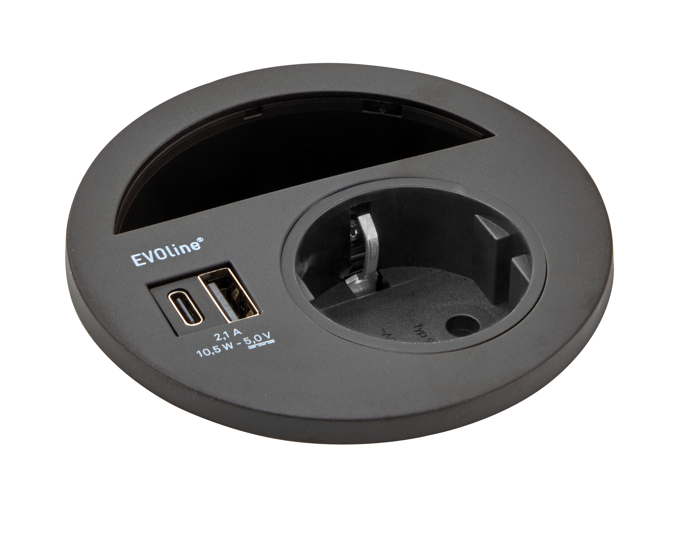EVOline® 159273007701 Tisch-Einbausteckdose Circle80, VDE Steckdose, USB Charger Typ A+C, schwarz
