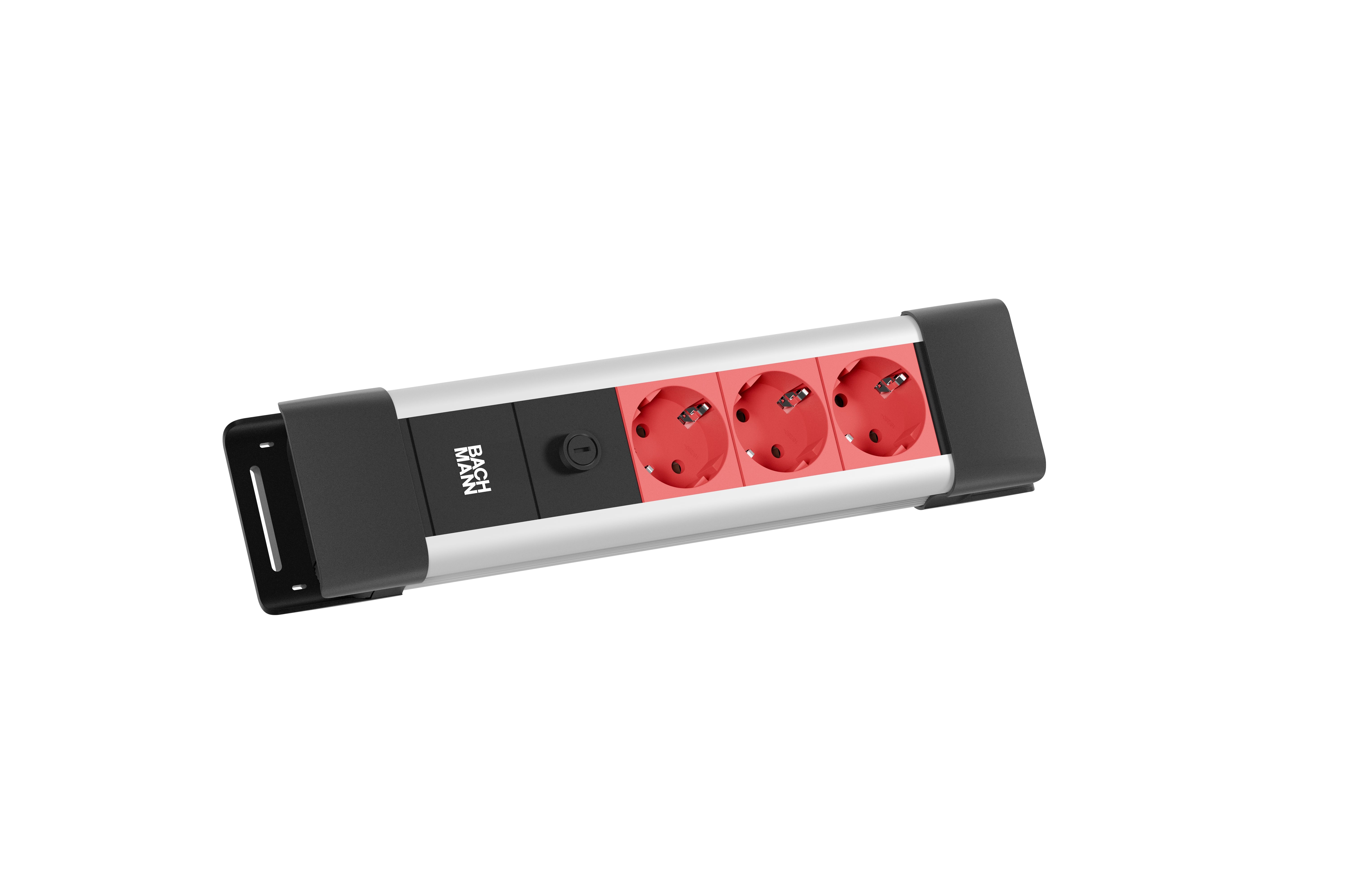 Bachmann BM005928 Steckdosenleiste CONNECTUS, 3x Schutzkontaktsteckdose, 1x Feinsicherung 10 A, 2,0 m C14-Kaltgerätestecker, grau/rot