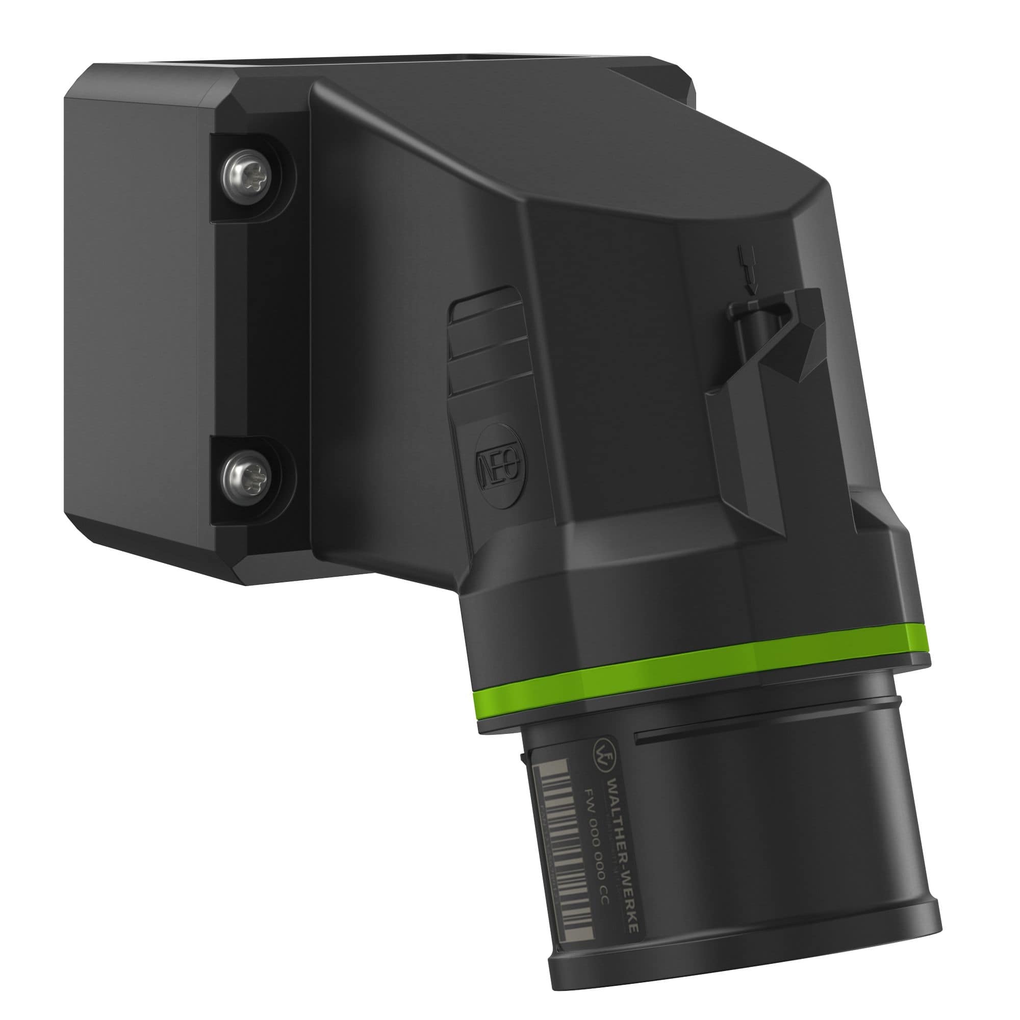 Walther Werke FW714510SK CEE NEO Wandgerätestecker schräg 16A 5P 10h IP54 mit Schraubtechnik und drehbarem Boden