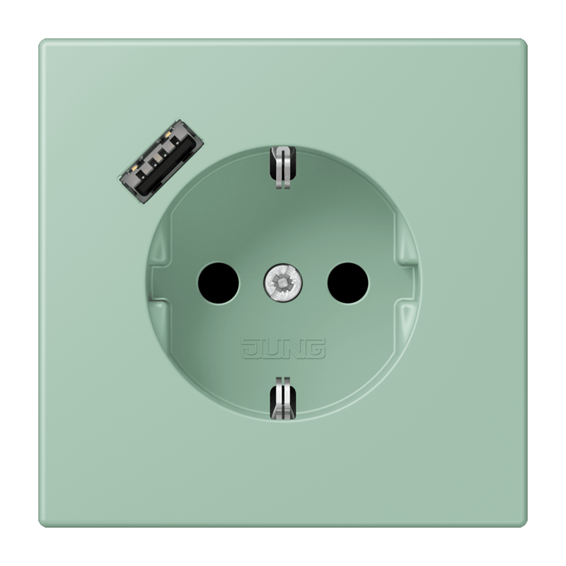 Jung LC152018A217 Schutzkontakt-Steckdose mit USB-Ladegerät Typ A, Safety+, Les Couleurs® 32041, vert anglais clair