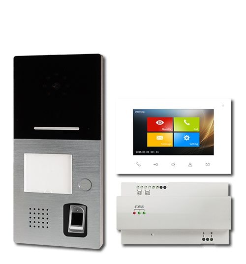 HHG Villa AP Set 1 FP Video Türsprechanlagen-Set, mit AS AP 1-Familien, mit integriertem Fingerprint und Bluetooth