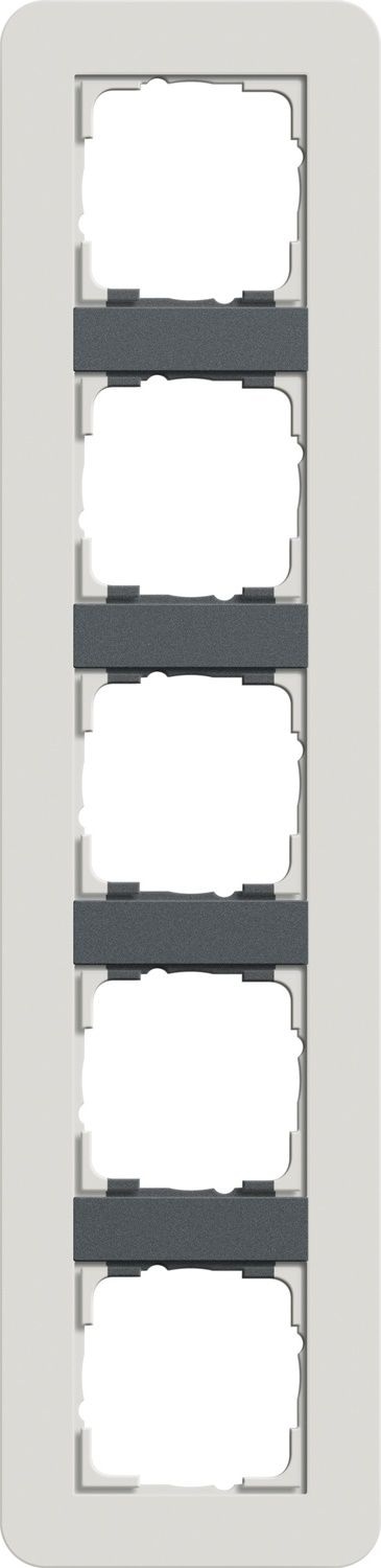 Gira 0215421 Abdeckrahmen 5-fach, Gira E3, hellgrau Soft-Touch mit Trägerrahmen anthrazit