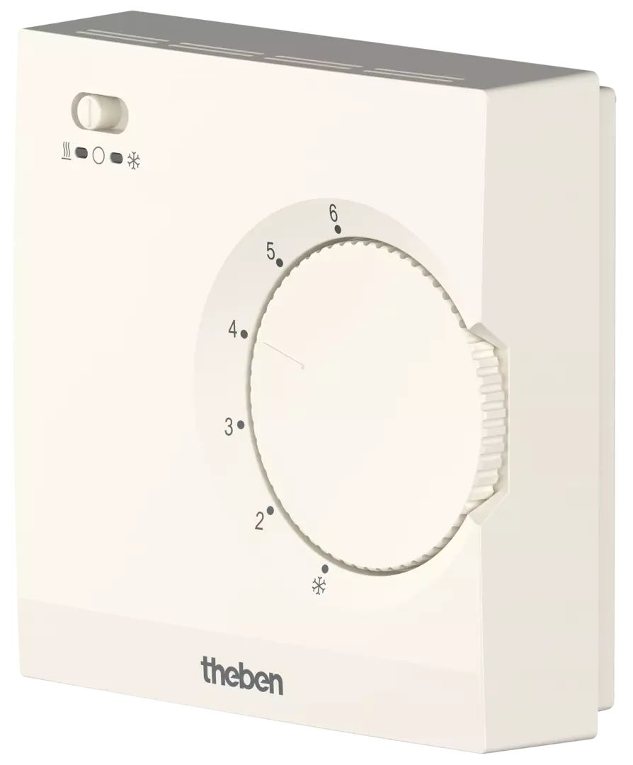 Theben 7080003 RAMSES 708 S Elektronischer Aufputz-Raumthermostat, Temperaturregelung über Stellrad, externe Temperaturabsenkung möglich, Schalter Ein/Aus/Kühlen, weiß