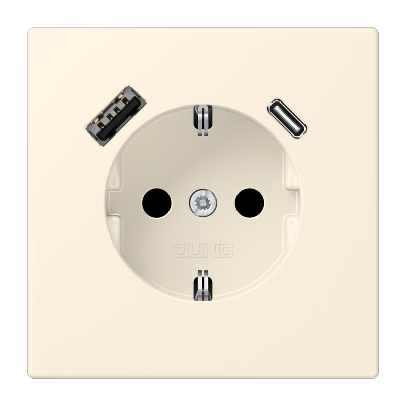 Jung LC152015CA245 Schutzkontakt-Steckdose mit USB-Ladegerät Typ AC, Safety+, Les Couleurs® 4320B, blanc ivoire