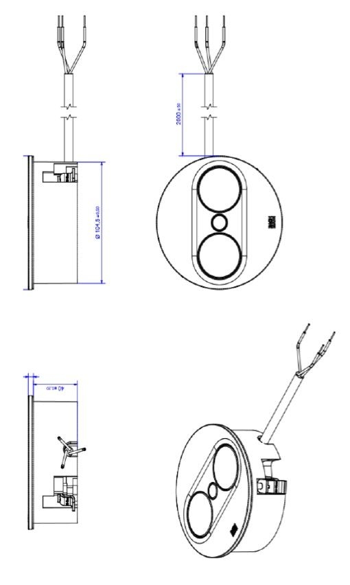 Bachmann 946.008 Steckdoseneinheit TWIST 2, 2x Schutzkontaktsteckdose, 2,0 m Aderendhülsen und Montagestecker, rund, silber matt