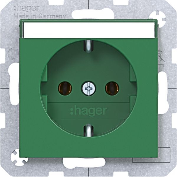 Hager WAS1101GR Schutzkontaktsteckdose, Beschriftungsfeld, Steckklemmen, A.x/C.x, grün glänzend