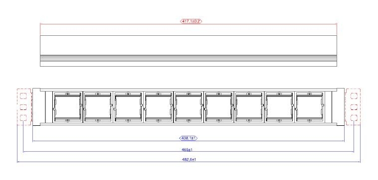 Bachmann 903.003 Steckdosenleiste UNIVERSAL 19 Zoll für Medienracks und IT-Panels 1,5 HE, 9x Custom Module, Leergehäuse, edelstahl/schwarz
