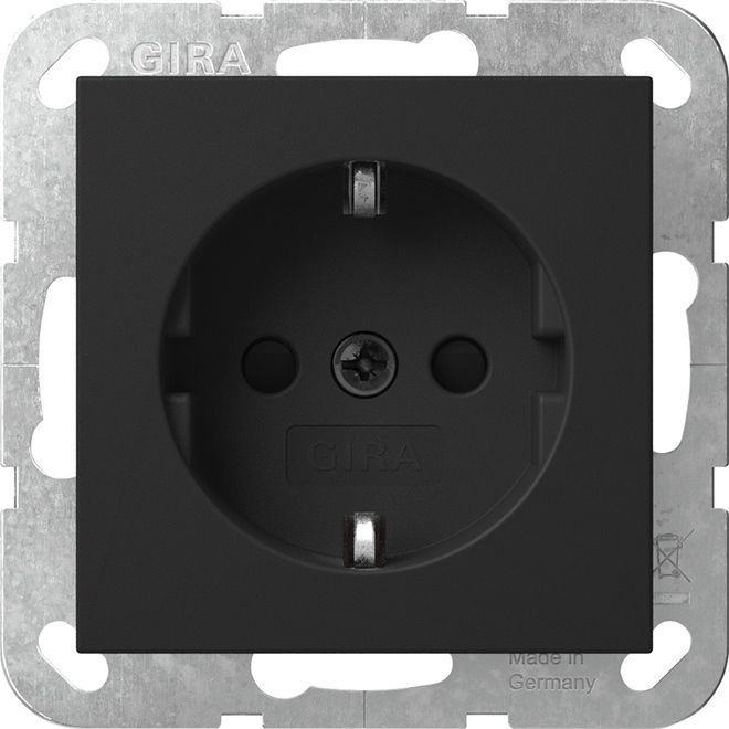 Gira 4183005 Schutzkontakt-Steckdose mit erhöhtem Berührungsschutz (Safety Plus) und Schraubklemmen, System 55, schwarz matt
