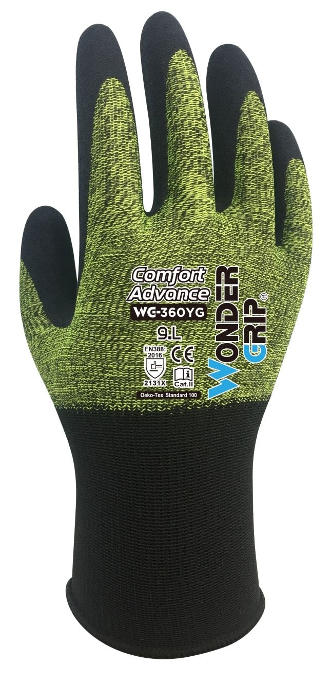 Wonder Grip® WG-360YG Arbeitshandschuh Comfort Advance, Gr. XXL/11, ultradünn, hoch dehnbar, hervorragende Griffigkeit, präzise Beweglichkeit, grün/schwarz