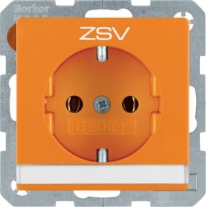 Berker 47506014 Schutzkontakt-Steckdose mit Aufdruck "ZSV", Beschriftungsfeld und Steckklemmen Q.x orange samt