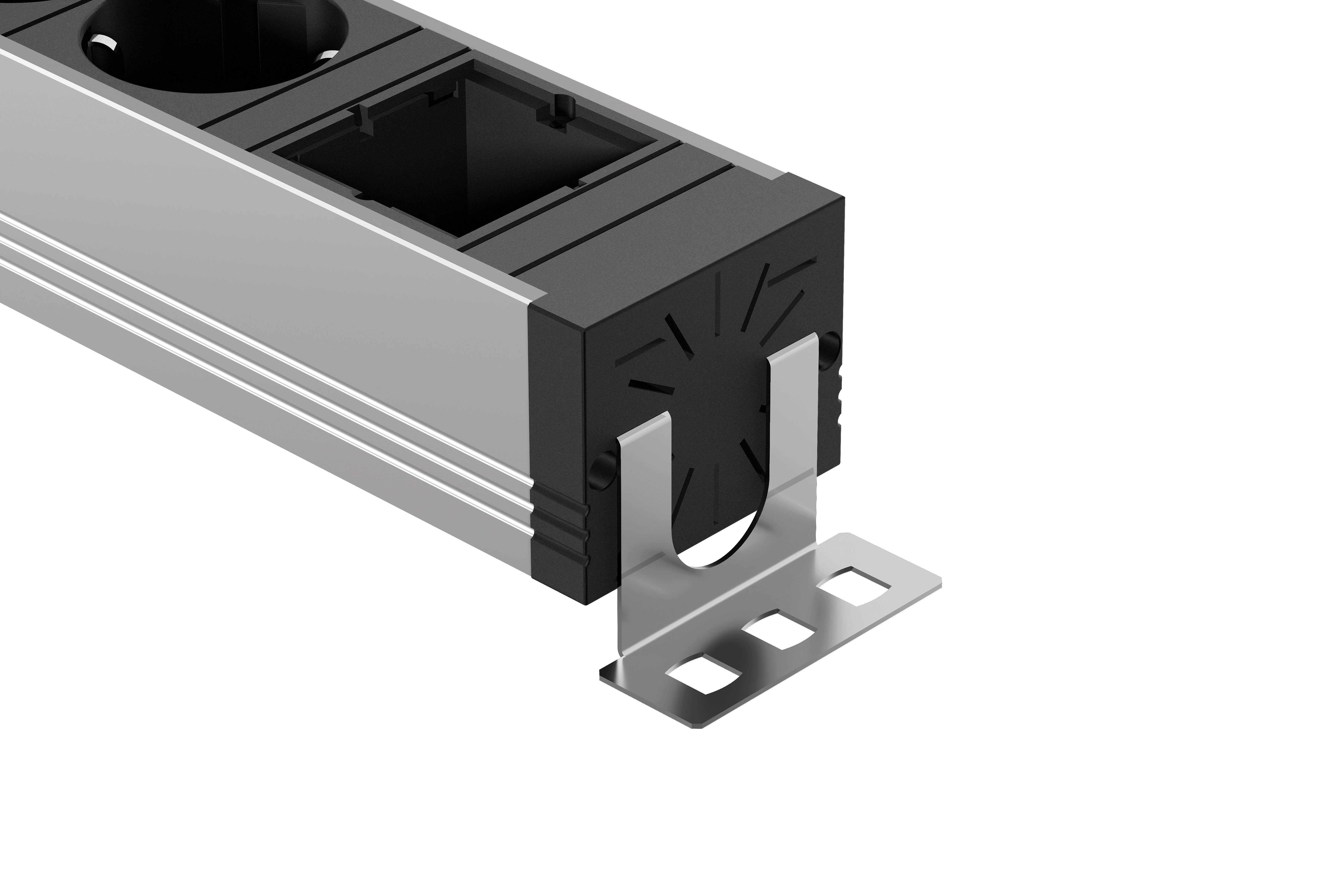 Bachmann 922.0181 Steckdosenleiste UNIVERSAL, 5x Schutzkontaktsteckdose, 2x Custom Module, Leitung 3,0 m Schutzkontakt-Winkelstecker, edelstahl/schwarz