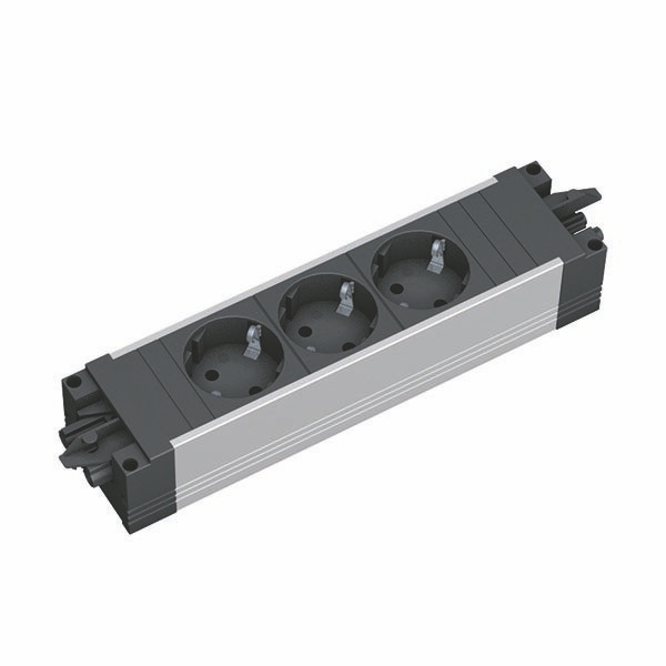 Bachmann 906.18815 Modulare Steckdosenleiste STEP ALU, 3x Schutzkontaktsteckdose, GST18, aluminium/schwarz
