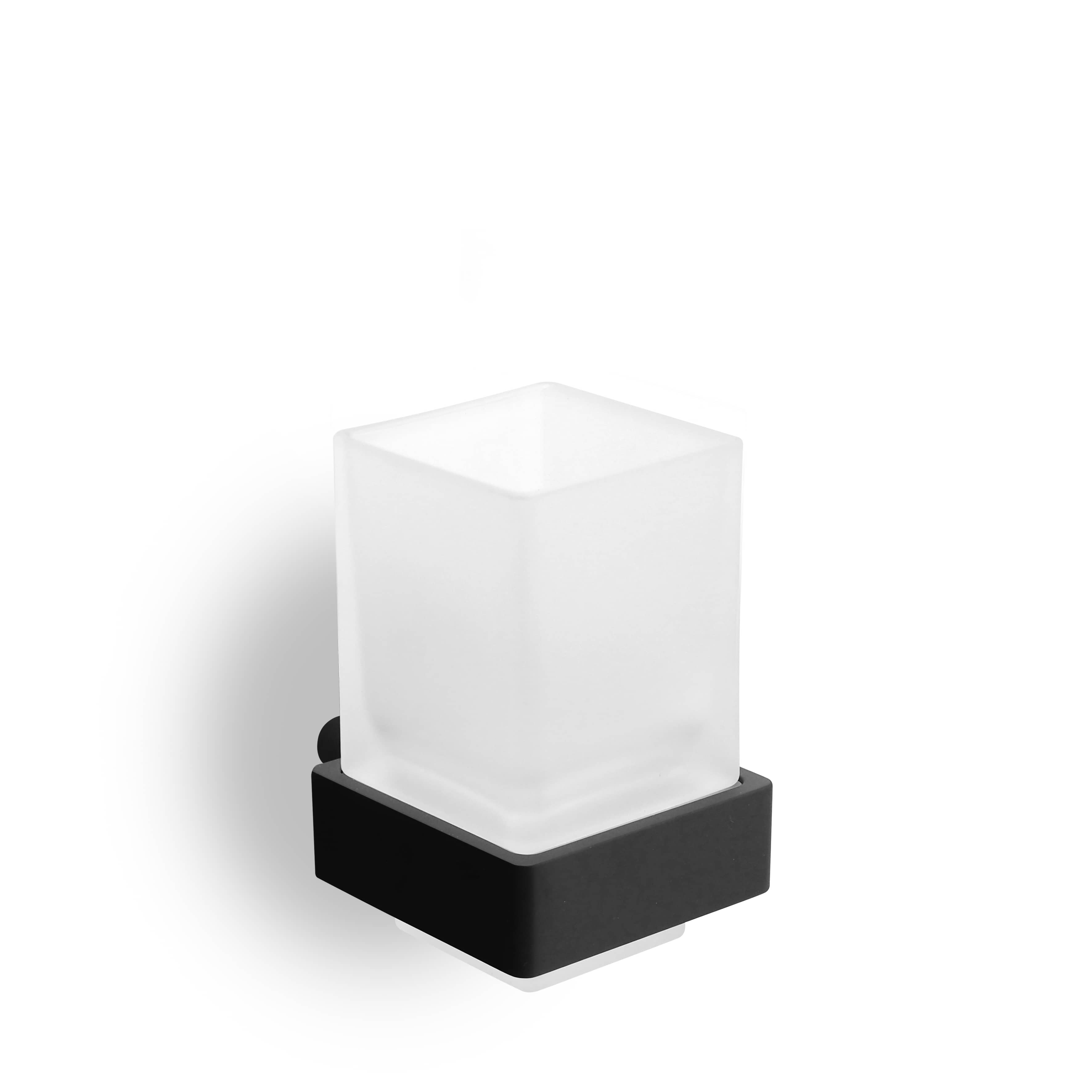 qles HWB0403 Badhalter Wasserglas, für Merten System-M, Glas satiniert, beleuchtet/LED/warmweiß (3000k), Schwarz matt, IP44