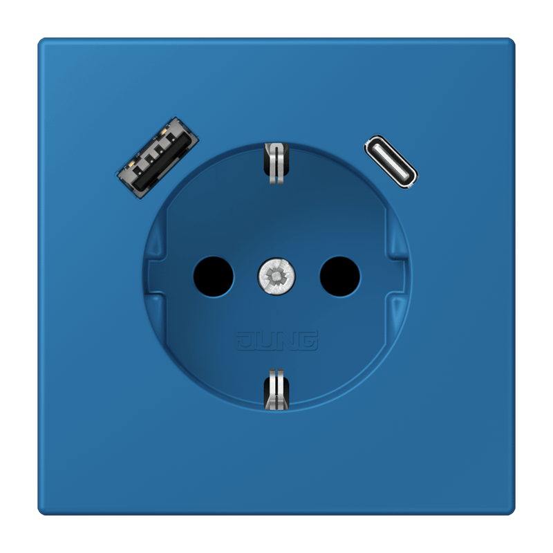 Jung LC152015CA211 Schutzkontakt-Steckdose mit USB-Ladegerät Typ AC, Safety+, Les Couleurs® 32030, bleu céruléen 31