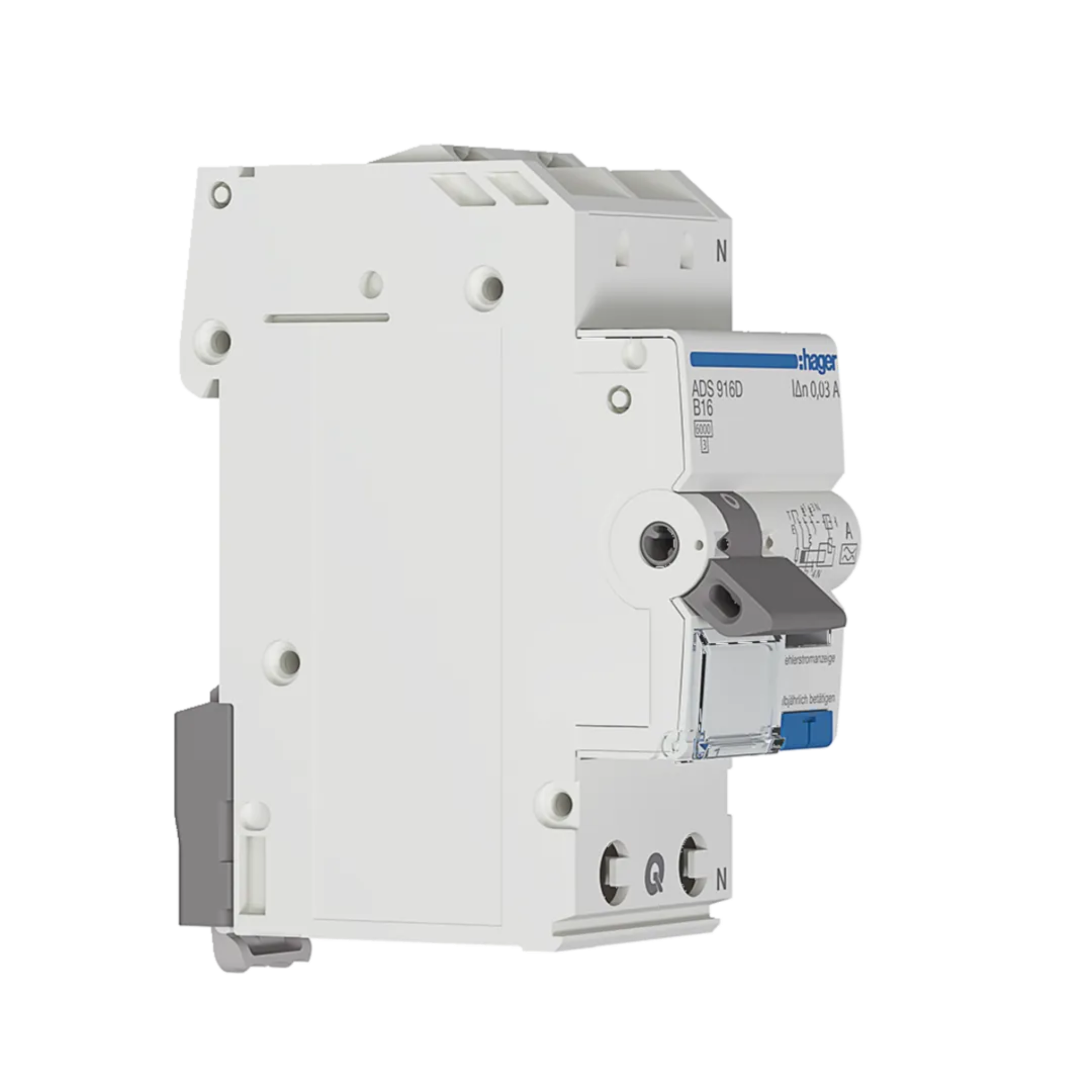 Hager ADS916D FI/LS-Schalter 1P+N, 6kA, B-Charakteristik, 16A, 30mA, Typ A, QuickConnect, Fehlerstrom-Leitungsschutzschalter
