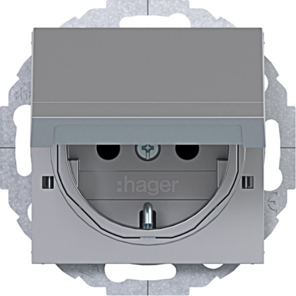 Hager WAS1213TA Schutzkontaktsteckdose mit Klappdeckel, arretierbar, erhöhter Berührungsschutz, 45° variable Einbaulage, Steckklemmen, A.x/C.x, titan matt
