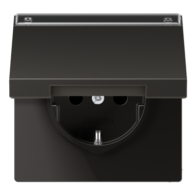 Jung AL1520NAKLAN Schutzkontakt-Steckdose, 16 A 250 V ~, mit Schriftfeld, SAFETY+, Klappdeckel, Aluminium lackiert, Serie LS, anthrazit