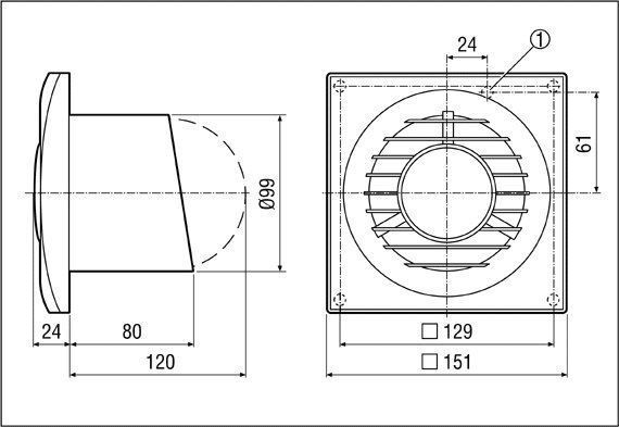 Maico ECA Piano TC  Kleinraumlüfter mit Nachlauf, Rohr-Ø100mm