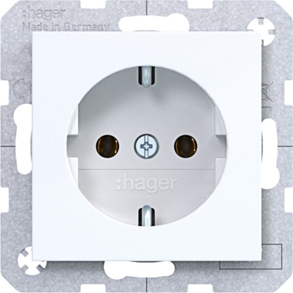 Hager WAS1300WG Schutzkontaktsteckdose mit Schraubliftklemmen, A.x/C.x, lichtweiß glänzend