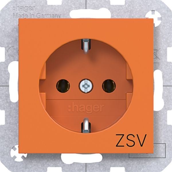 Hager WAS1132AP Schutzkontaktsteckdose mit Aufdruck ZSV, Steckklemmen, A.x/C.x, orange glänzend