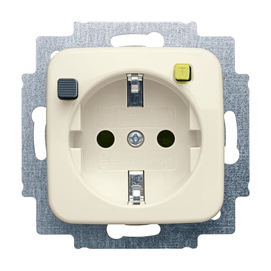Busch-Jaeger 3120 EUCB-212 Schutzkontakt-Steckdose Safety+ mit Fehlerstrom-Schutzschalter, mit erhöhtem Berührungsschutz, mit Befestigungskrallen, weiß glänzend, Busch-Duro 2000 SI