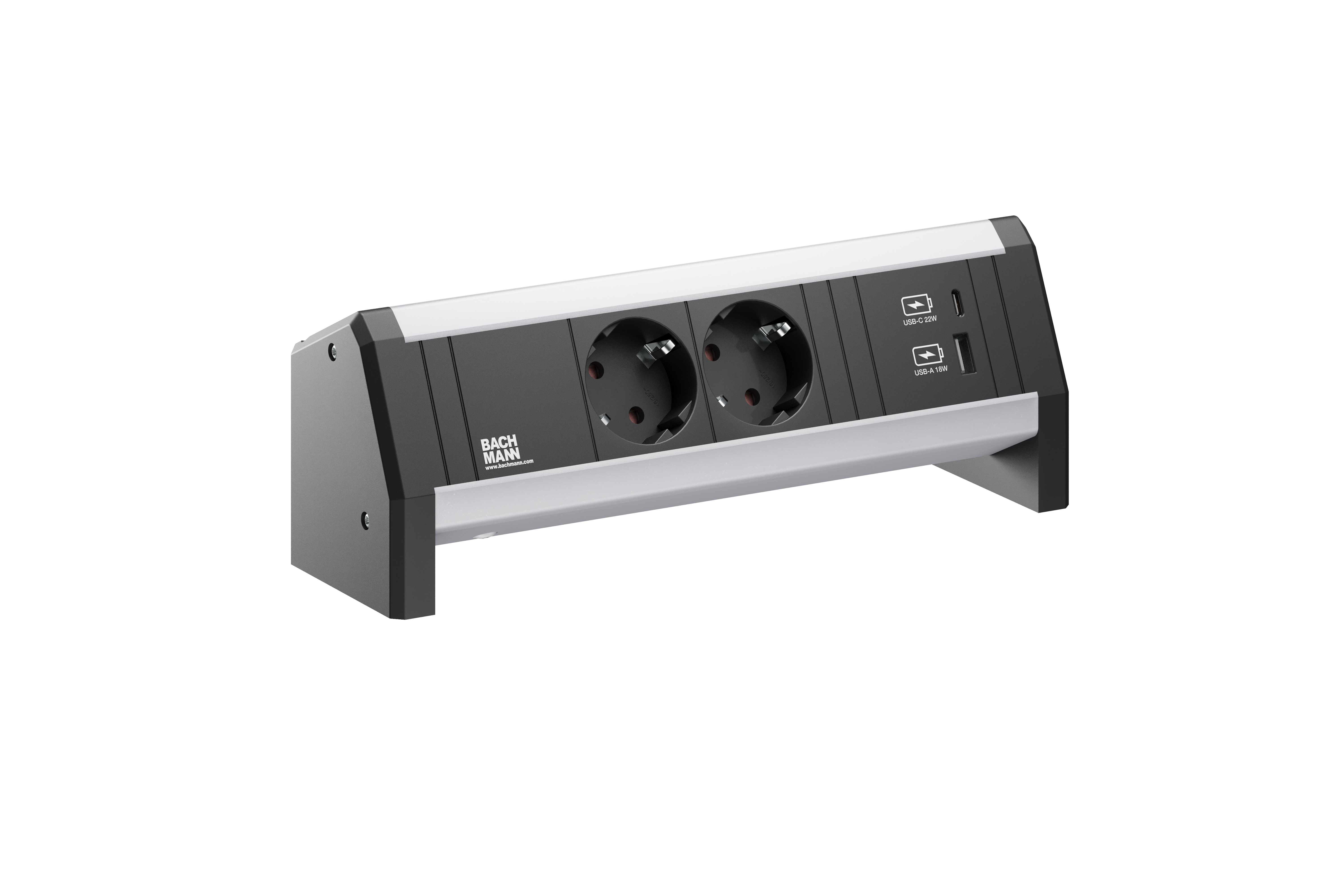 Bachmann 902.0811 Steckdosenleiste DESK, 2x Schutzkontaktsteckdose, 1x USB A&C 22 W, ohne Leitung, GST18 Stromein- und ausgang
